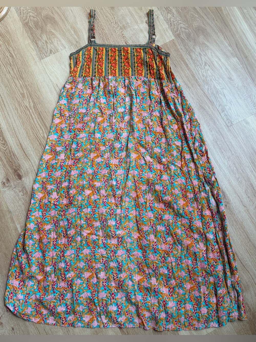 NATURAL LIFE Maxi Dress Patti Side Slit Floral Medium Boho Turquoise Orange Pink - Picture 3 of 12